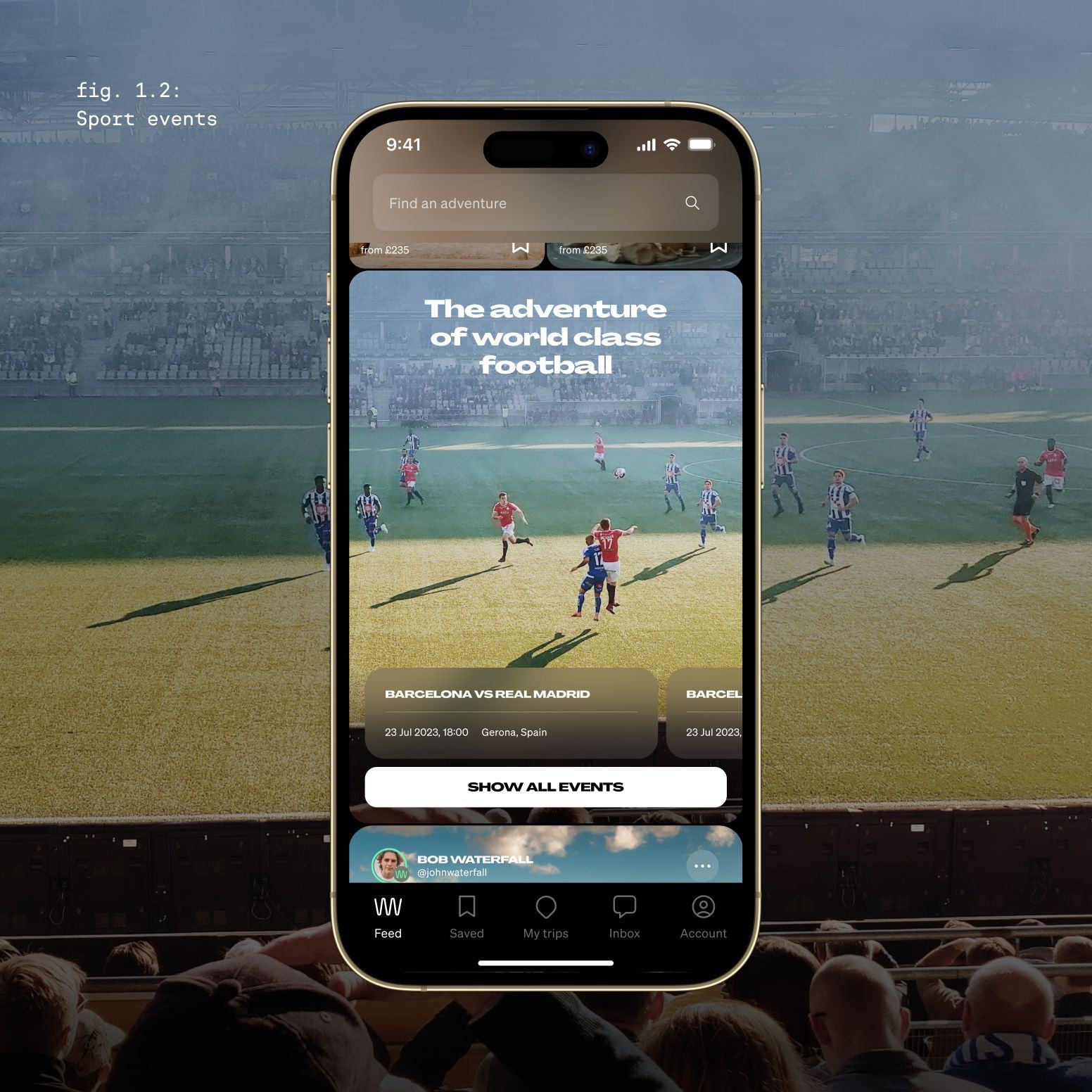 Sports event card UI design Teleporting app